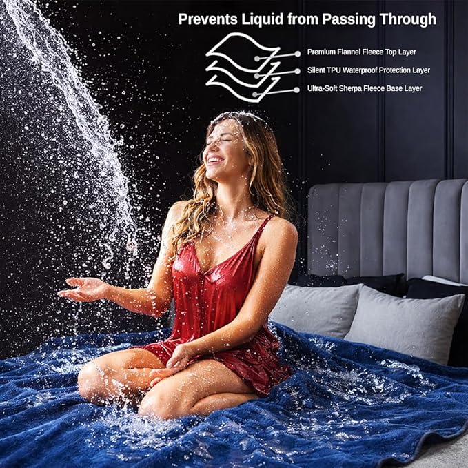 Waterproof Blanket, Water-Proof and Stain-Resistant Blankets for Couples Bed Intimacy, Soft Fleece Moisture-Absorbent, Layered Sheet Protector, Leakproof Protective Top Cover Throws