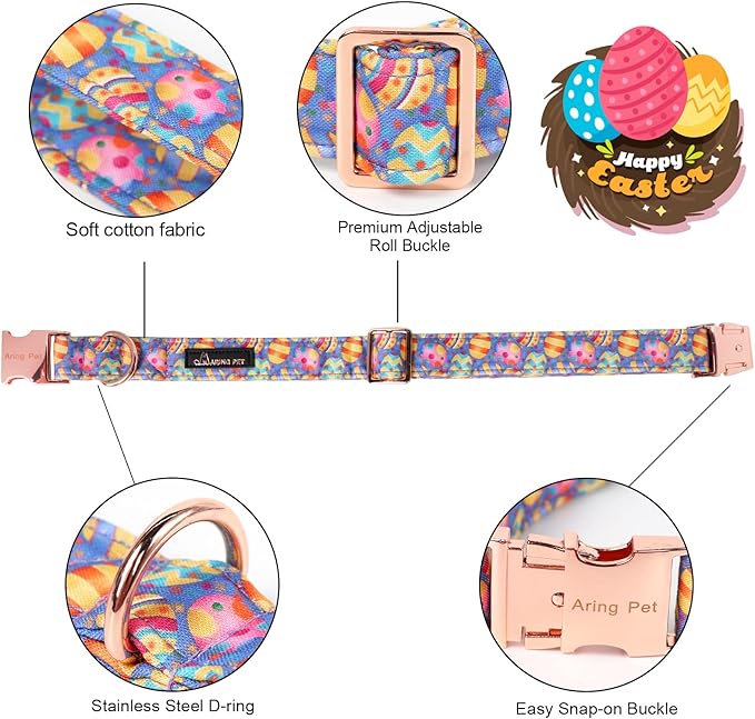 ARING PET Easter Dog Collar, Cute Purple Easter Eggs Pet Collars with Bow Tie for Puppy Small Medium Large Dogs-XL