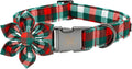 Elegant Little Tail Flower Dog Collar - Adjustable Plaid Christmas Collar for X-Small Puppy
