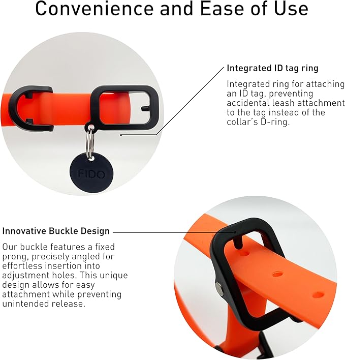 Waterproof Dog Collar - Durable, Comfortable and Adjustable Outdoor Dog Collar with Wear Resistant Buckle and ID Tag Ring for Medium Dogs by Nuvuq (Orange, Medium)