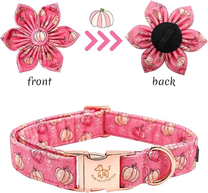 Elegant little tail Dog Collar with Flower, Halloween Pumpkin Girl Dog Flower, Adjustable Dog Collar Flowers Pet Gift Collars for Small Medium Large Dogs