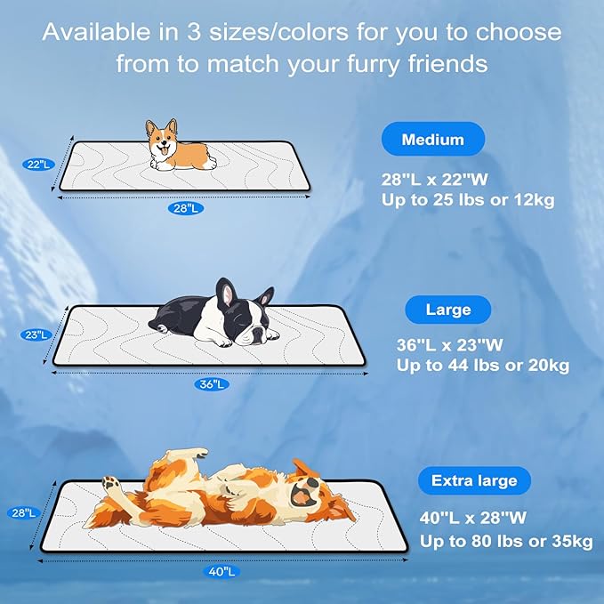 Cozyide Dog Cooling Mat, Medium Cooling Mat for Dogs, Reversible Pad for Pet, 28" L x 22" W, Light Grey