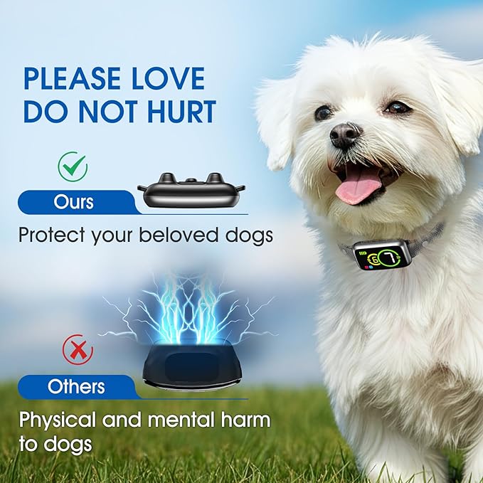 1S Stop Barking Smart Dog Bark Collar, Humane Anti Barking Device with Beep & Vibration, 7 Adjustable Sensitivity, Ultra-Light Bark Collar for Small Medium Large Dogs IP67 Waterproof Indoor Outdoor