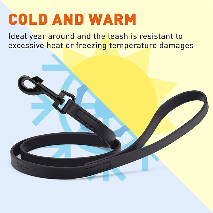 Dogline Biothane Waterproof Dog Leash Strong Coated Nylon Webbing with Black Hardware Odor-Proof Easy to Clean High Performance for Small or Large Dogs Made in USA 4 or 6 ft Lead, Black