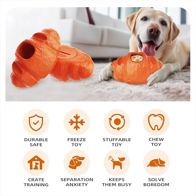 2 pcs Aggressive Chew Toys for Large Dogs, Anxiety Relief for Dogs Toy, Dog Frozen Treat Toy, Indestructible Chew Toys for Peanut Butter and Frozen Treats Reduces Anxiety