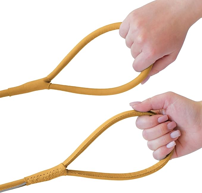 OOPSDOGGY Reflective Rolled Leather Dog Leash 6ft - Soft Training Lead for Small Medium Large Dogs Puppy - Heavy Duty Rope Puppies Leashes for Outdoor Walking Running (Camel, Small)