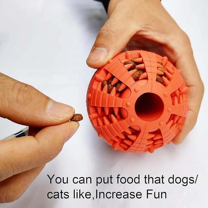 2 Pcs Dog Toy Teeth Ball,Dog Puzzle Toy,Treat Dispensing Dog Toys,Non Toxic Tear Resistant Natural Rubber Toy Ball for Pet Teeth Cleaning/Chewing/Playing/Training (Yellow+Red, 3.15in)