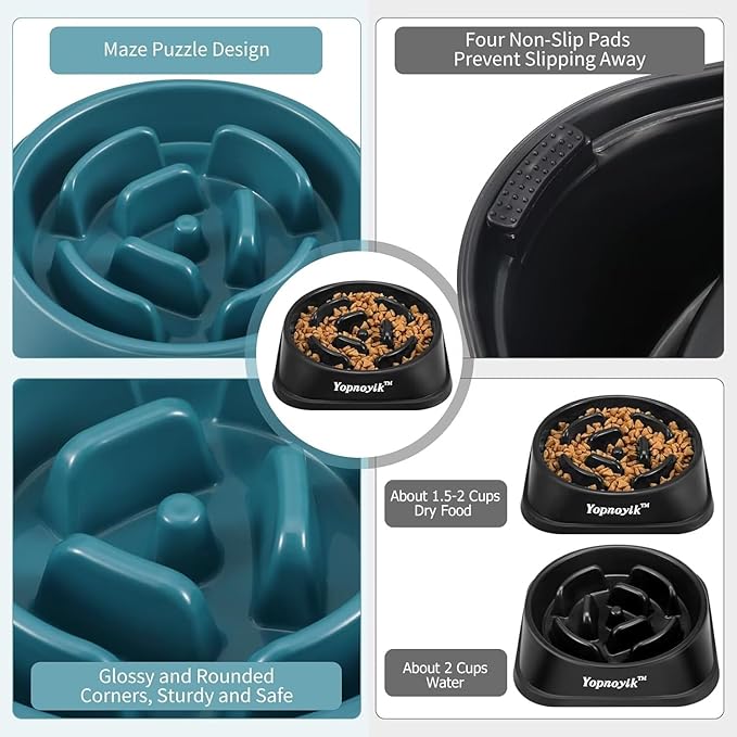 2 Pack Slow Feeder Dog Bowls for Healthy Eating, Non-Slip and Anti-Choking Design, Reduces Bloating & Overeating for Medium Dogs and Cats, Easy to Clean