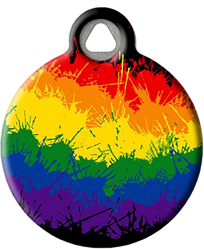 Dog Tag Art Vintage Retro Rainbow Custom Pet ID Tag for Dogs and Cats, Personalized Dog Tag with Customized Identification Information, Ink Splat Rainbow, Large (1.25" Diameter)