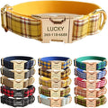 PETDURO Personalized Plaid Dog Collar Lemon Yellow - Engraved Name and Phone Number on Gold Metal Buckle - Custom for Small Medium Large Boy Girl Dogs - Add Leash Bow Tie via Customize Now