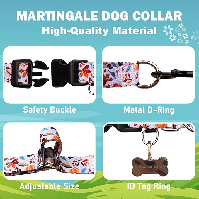 Martingale Collar for Dogs Fall Dog Collars for Small Medium Large Dogs with Buckle Adjustable Soft Nylon Dog Collar (Mushroom Maple Leaf, Small)