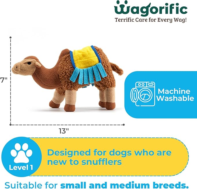 Dog Toys Plush with Squeaky & Treat Hiding Features - Mental Stimulation Enrichment Toy for Large Breed Dogs - Machine Washable Slow Feeder to Keep Dogs Busy，Sahara Camel