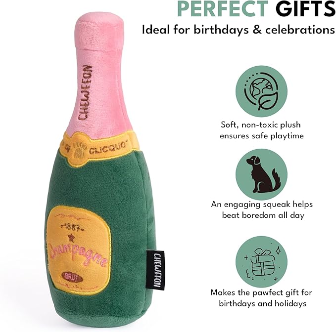 CHEWFFON Enrichment Dog Toys, Interactive Squeaky Champagne Bottle Puppy Toy for Boredom, Plush Present Birthday Toy for Small and Medium Dogs