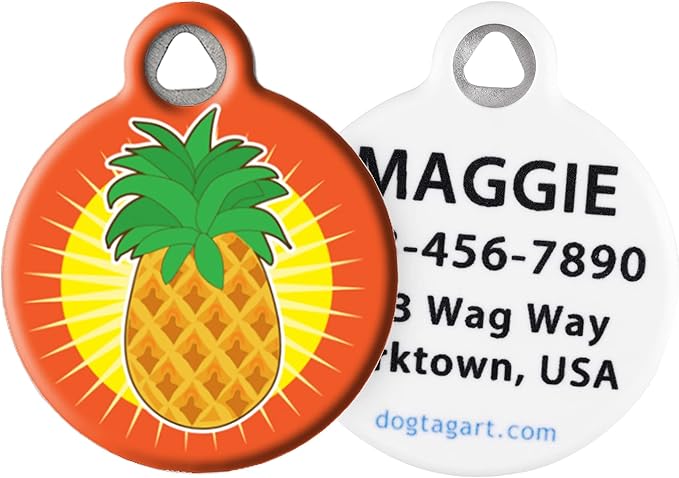 Dog Tag Art Food-Themed Custom Pet ID Tags for Dogs and Cats, Personalized Dog Tags with Customized Identification Informatio - Pineapple Sun - Large