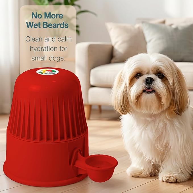 No Spill Pet Water Dispenser for Dogs and Cats, 67.6oz Gravity-Fed Water Bowl with Slow Drinking Design to Prevent Wet Fur, BPA-Free Polypropylene, Vida Mansa (Opaque Red)