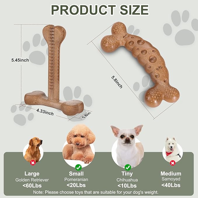 Dog Chew Toys for Aggressive Chewers 2 Pack Tough Dog Bone Toy for Small Medium Large Breed to Keep Them Busy (Small-Under 20LBS, Bacon Flavored)