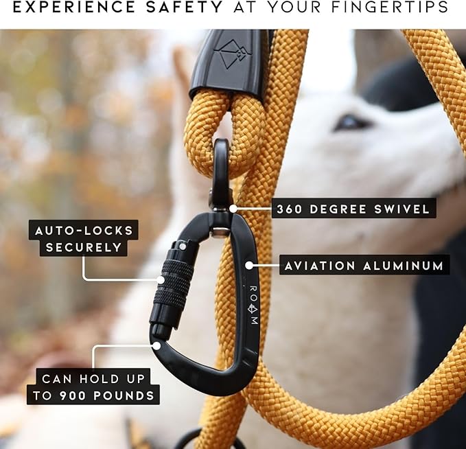 MADE TO ROAM Premium Explorer Leash - Climbing Rope Leash with Autolocking Aviation Aluminum Carabiner - Michigan Autumn, 4ft