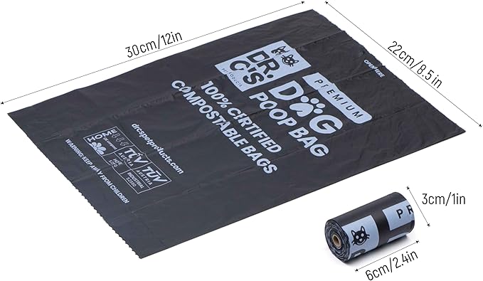 100% Certified Compostable Dog Poop Bags - Dr. C's Premium Dog Poop Bags - 270 Bags / 18 Rolls, Extra thick, Leak Proof, Unscented, Plant Based and Earth Friendly, Dispenser Included, USA Owned