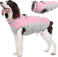 FUAMEY Dog Coat for Large Dogs,Waterproof Dog Winter Jacket with Harness Built in Puppy Cold Weather Coats Reflective Pet Vest with Zipper Warm Fleece Dogs Snowsuit Windproof Pink XL