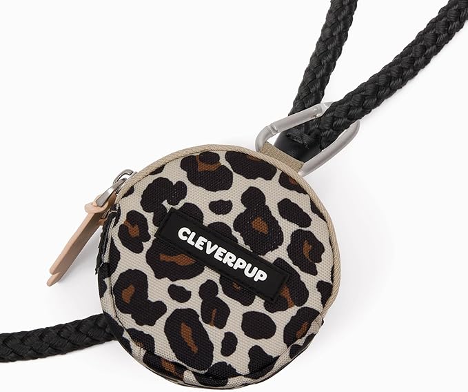 Cleverpup Snackpack Double Insulated Dog Treat Pouch – 1.5 Cup Capacity, 2 BPA-Free Waterproof Zipper Pockets, Carabiner for Belt/Leash – Compact Training & Travel Bag – Leopard