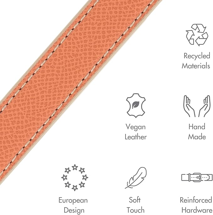 NINA WOOF Rio Vegan Leather Dog Collar - Padded Luxury Dog Collar with Adjustable Buckle - Color Peach (Small)