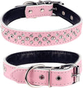Rhinestones Dog Collar, Adjustable Sparkly Crystal Studded Genuine Leather Pet Dog Collar for Small and Medium Breeds (M fit Neck 12-15", Pink)