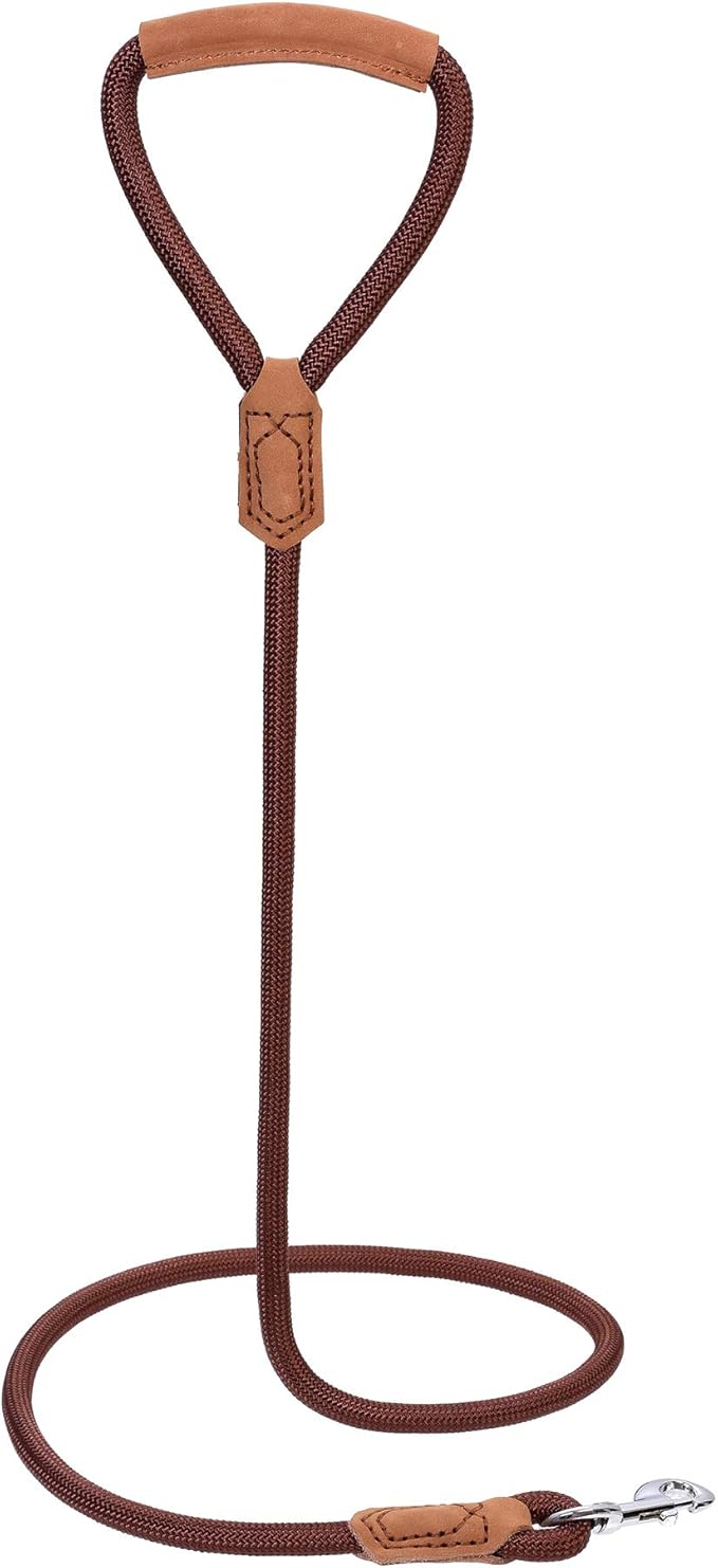 Mile High Life | Premium Leather Dog Leash | Strong Rope Leash | Leather Handle | Zinc Alloy Strong Clasp | Small Medium Large Dogs | 4/5/6 Feet(Dark Brown, 72 Inch (Pack of 1))