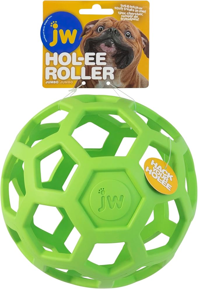 JW Pet Hol-ee Roller Dog Toy Puzzle Ball, Natural Rubber, Extra Large (7.5 Inch Diameter), Colors May Vary, (Count of 1)