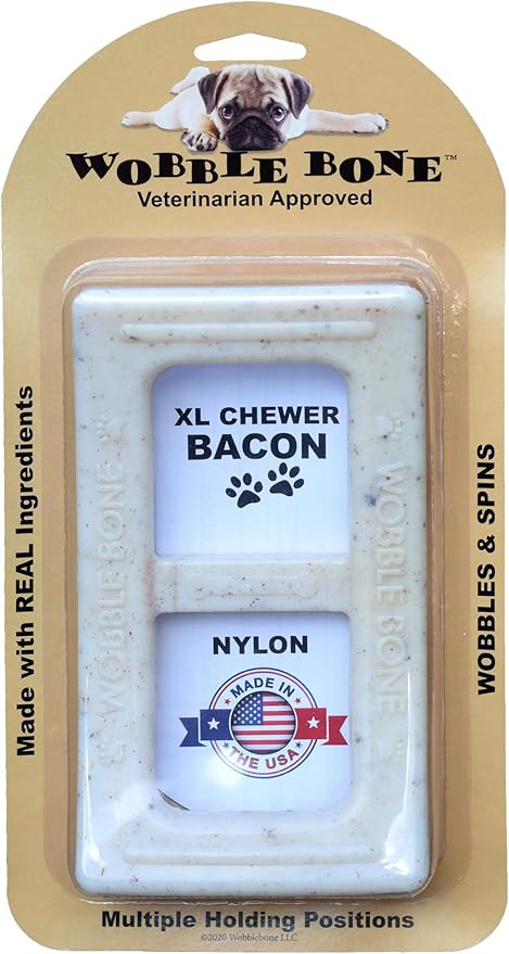 Bacon Buckle - Delicious & Fun Bacon Dog Chew Toy - Tough Long Lasting Dog Bones Made in USA- Designed for Larger Canines, 3.75In X 6.75In