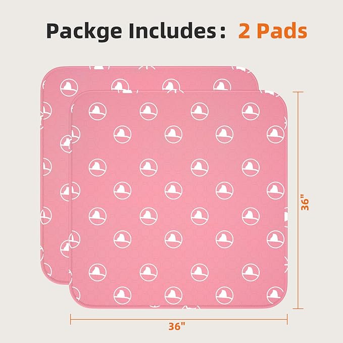 PJYuCien Washable Dog Playpen Mat, 2 Pack 36”x 36” Pink, Leak-Proof Reusable Puppy Pee Pads, Non-Slip Pee Mat for Whelping Pads, Crate, Potty Training, Puppy (Note: Mat Only, Playpen Not Included)