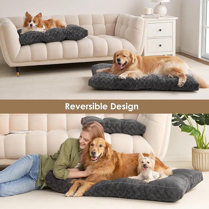 EHEYCIGA XXL Washable Dog Bed for Crate 47x29 Inch, Reversible Kennel Pad for Extra Large Dogs Weight Up to 100 lbs, Plush and Comfy Pet Sleeping Mat, Charcoal