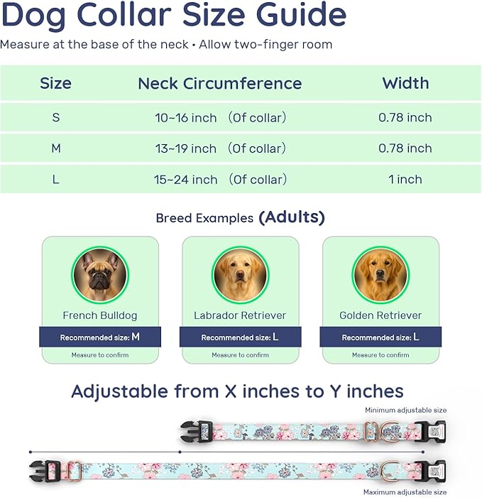 WhoseID Airtag Dog Collar,with Waterproof airtag Holder，Original Stylish Cute Pattern Design.QR Code ID Buckle，Comfortable Soft Cotton for Small Medium Large Dogs