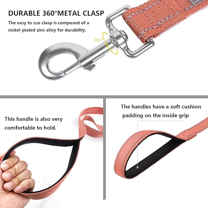 Reflective Dog Leash 6 FT Padded Handle Nylon Dogs Leashes for Medium Dogs Coral