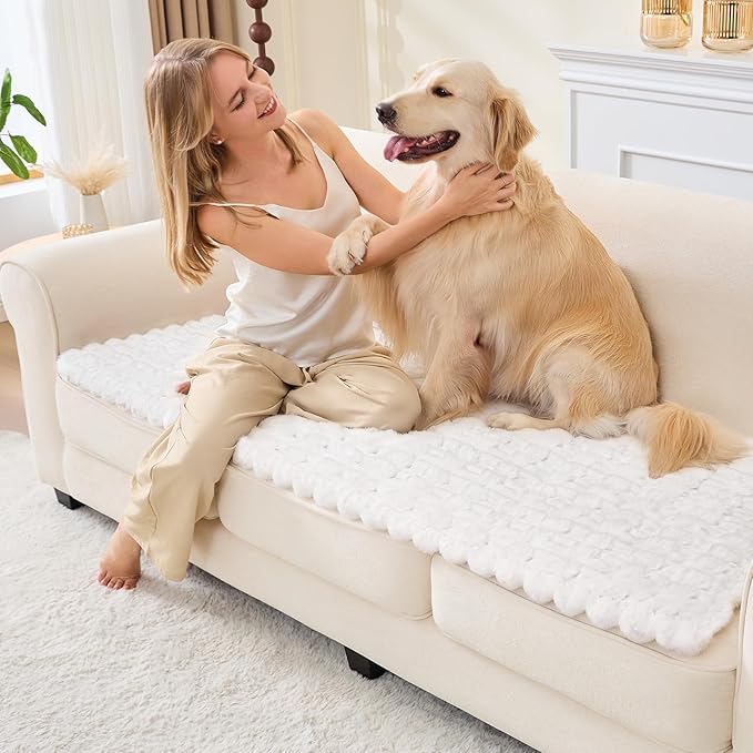 Couch Cover for Dogs, Non Slip Fuzzy Pet Couch Covers for Sofa,Pet Friendly Dog Mat for Couches and Sofas,Thick Soft Sofa Slipcovers Cushion Protector(White, 28" x 71"/70 x 180cm)