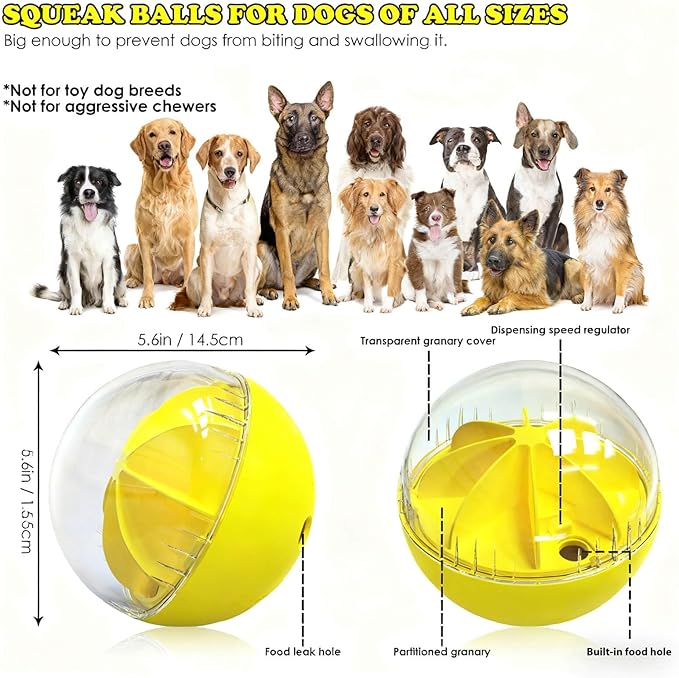 5.6 inch Dog Treat Ball, Puzzles, Herding Ball for All Dog Breeds, Interactive Dogs Toy & Treat Dispenser, Keep Them Busy, Enrichment, Reduces Boredom, Stress & Hyperactivity