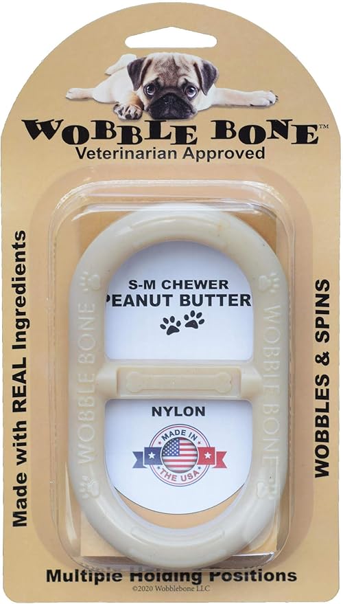 Peanut Butter Oval - Delicious & Fun Dog Peanut Butter Toy - Tough Long Lasting Dog Bones Made in USA- Small/Medium Sized Dogs Up to 30 LBS, 3” X 5”