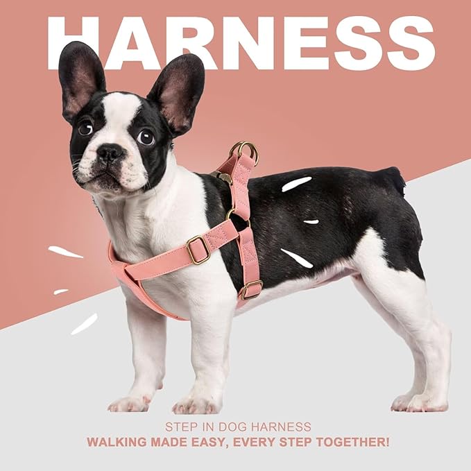 Didog Step in Dog Harness - PU Leather Dog Harness with Antique Bronze Metal Buckle, Easy Walk Dog Halter Harness for Medium Dogs Walking Training (Pink, S: Chest 16-22")