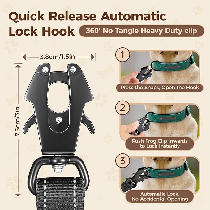 Detachable Heavy Duty Tactical Dog Leash, 9.7FT Hand-Free Bungee Shock Absorption Leash with Padded Handle Quick Release Metal Clip Car Seatbelt No Pull Training Lead for Medium & Large Dogs (Black)
