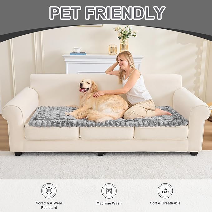 Couch Cover for Dogs, Non Slip Fuzzy Pet Couch Covers for Sofa,Pet Friendly Dog Mat for Couches and Sofas,Thick Soft Sofa Slipcovers Cushion Protector(Light Gray, 28" x 83"/70 x 210cm)