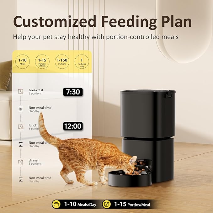 Automatic Cat Feeder, 5G WiFi APP Control Automatic Pet Feeder, 5L Cat Dry Food Dispenser with Remote Feeding,10 Meals Programmable 1-15 Portion Control Auto Dog Feeders for Cats,Puppy