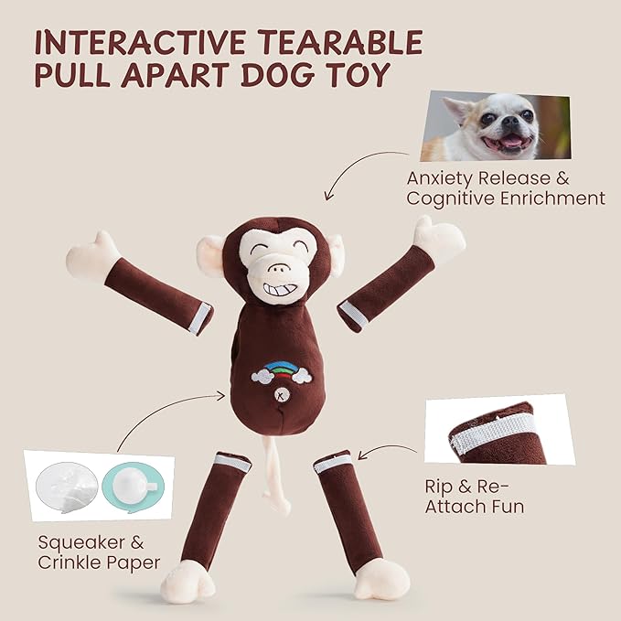 Nocciola Tearable Pull Rip Apart Dog Toys with Squeaker & Crinkle - Interactive Stuffed Plush Puzzle Enrichment Chew Toys for Small Medium Large Breeds