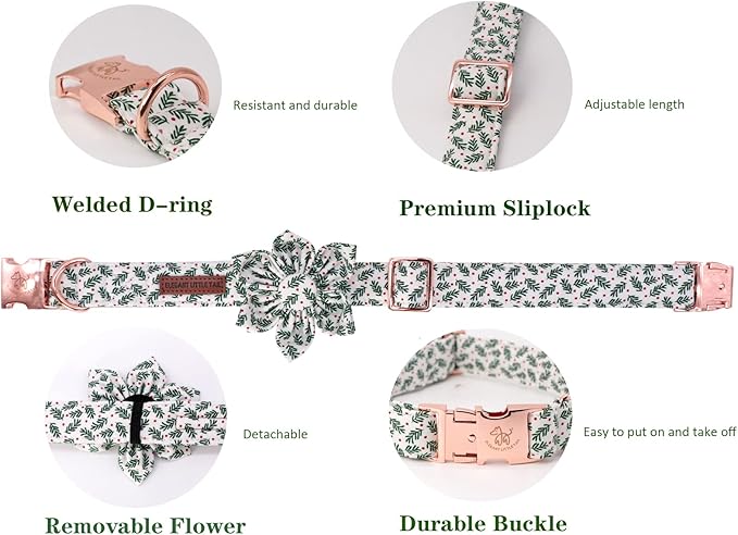 Elegant little tail Christmas Dog Collar, Female or Male Dog Collar Flower, Pet Collar Adjustable Dog Collars with Flower for Small Medium Large Dogs