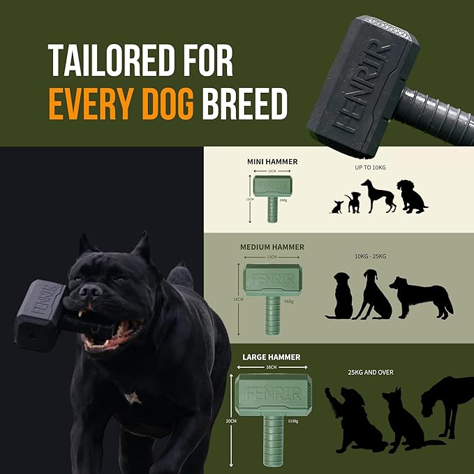 Fenrir Hammer Dog Chew Toy Strong Rubber Stuffable Enrichment Toy for Chewers (Red, Medium)