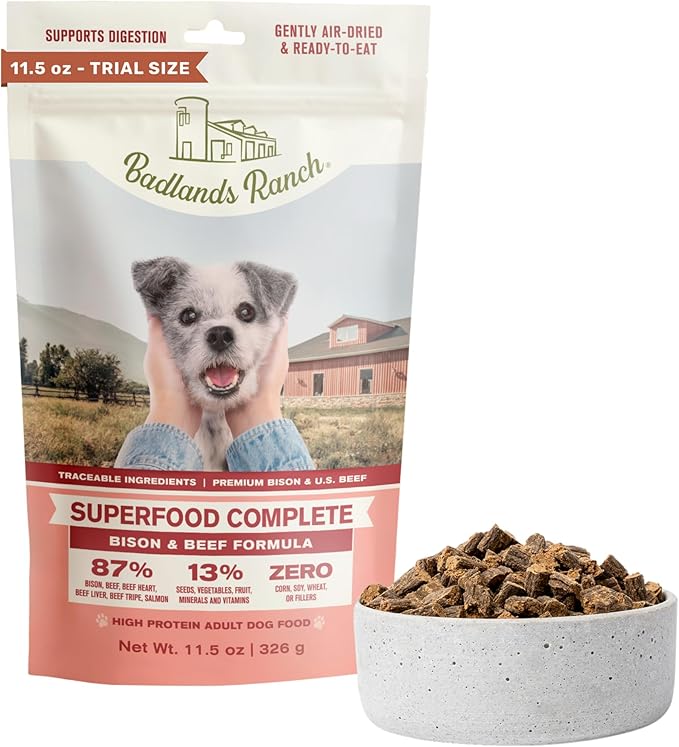 BADLANDS RANCH by Katherine Heigl – Superfood Complete Air-Dried Beef & Bison Dog Food – High Protein with Superfoods for Daily Wellness & Consistent Nutrition – 11.5 oz