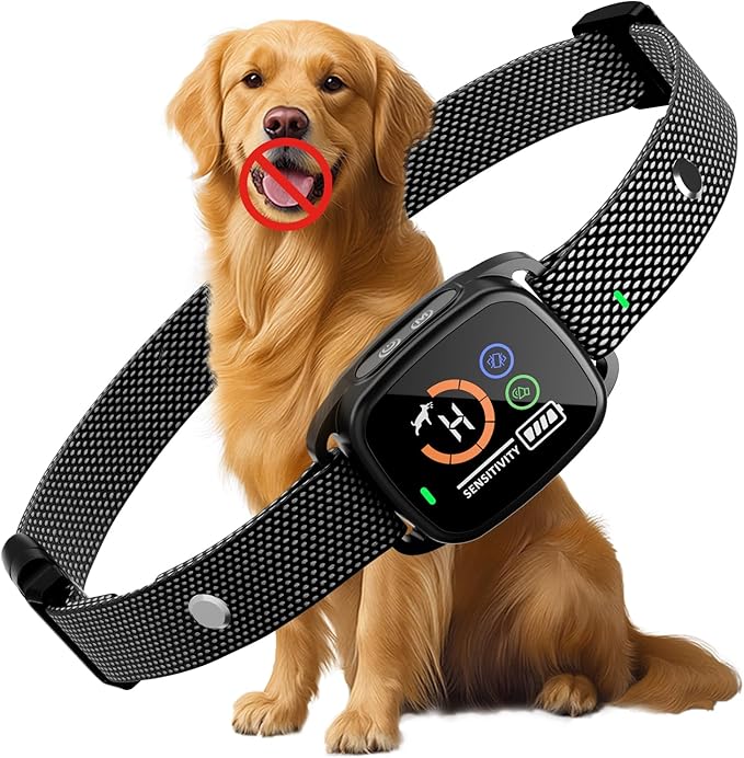 Dog Bark Collar for Large Medium Small Dogs, Smart Rechargeable Barking Collar with 5-Level Sensitivity, 3 Beep & Vibration Modes, Waterproof