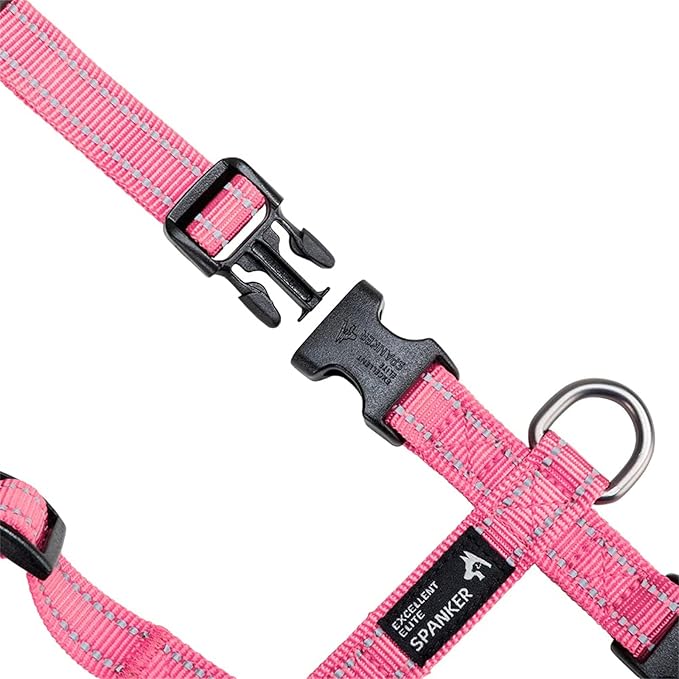 EXCELLENT ELITE SPANKER No Pull Dog Harness Reflective Nylon Vest L-Shaped Adjustable Easy Pet Harness for Small Medium Large Breeds Dogs Walking Training Black Red(Pink-XL)