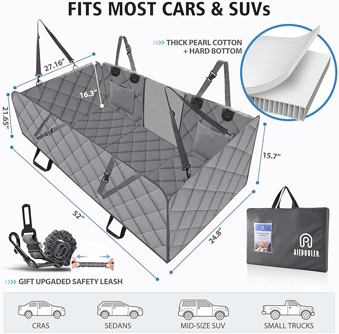 Back Seat Extender for Dogs, Hard Bottom Dog Car Seat Cover for Back Seat, Waterproof Dog Hammock for Car, Durable Platform Pet Rear Seat Travel Bed Protector for Car,SUV, Truck