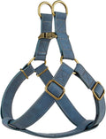 Didog Step in Dog Harness - PU Leather Dog Harness with Antique Bronze Metal Buckle, Easy Walk Dog Halter Harness for Medium Dogs Walking Training (Blue, S: Chest 16-22")