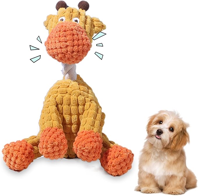 Indestructible Plush Squeaky Dog Toys, 2026 New Durable Heavy Duty Chew Toys for Aggressive Chewers, Teething Toys for Small Medium Large Dogs & Indoor Pups (Orange)