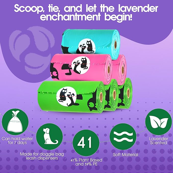 Pet N Pet 270 Counts Lavender Scented, Colorful Poop Bags for Dogs, 41% Plant Based & 59% PE Dog Poop Bags Rolls, Extra Thick Dog Waste Bag, Doggy Bag